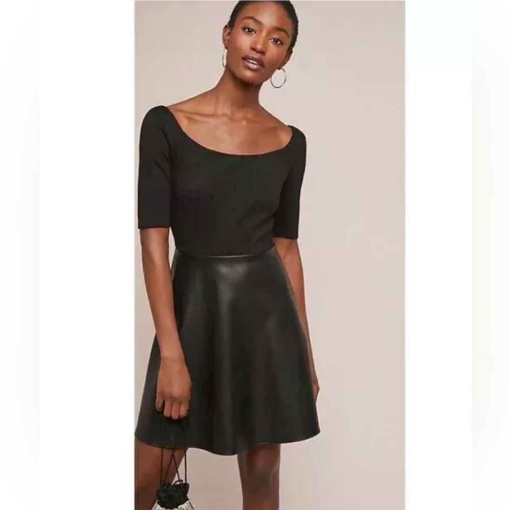 Anthropologie Bailey44 Mixed Media Black Faux Leather Dress - M